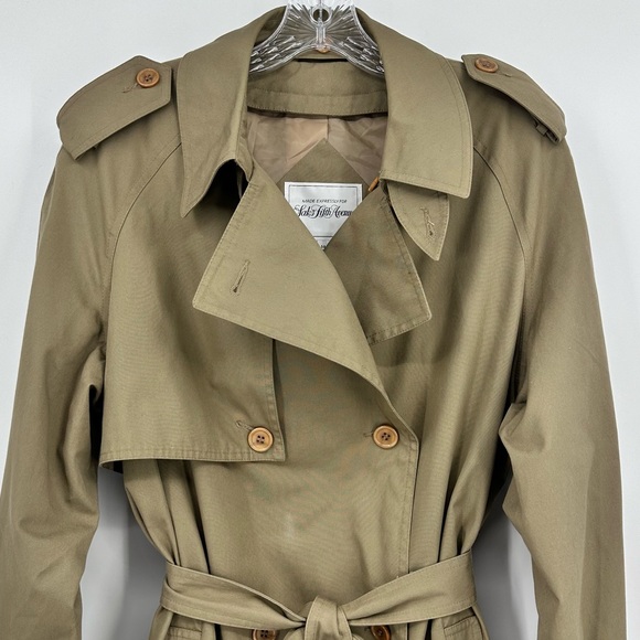 Saks Fifth Avenue Vintage Trench Coat Khaki Tan Size 14 - Picture 2 of 10